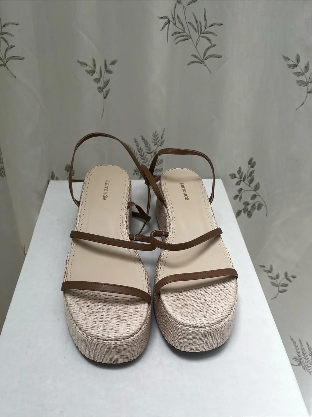 Platform Sandals with Brown Straps in Beige